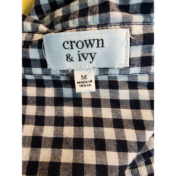 Crown & Ivy Navy Plaid‎ Embellished Long Sleeve Button Front Shirt Size M - Picture 3 of 6